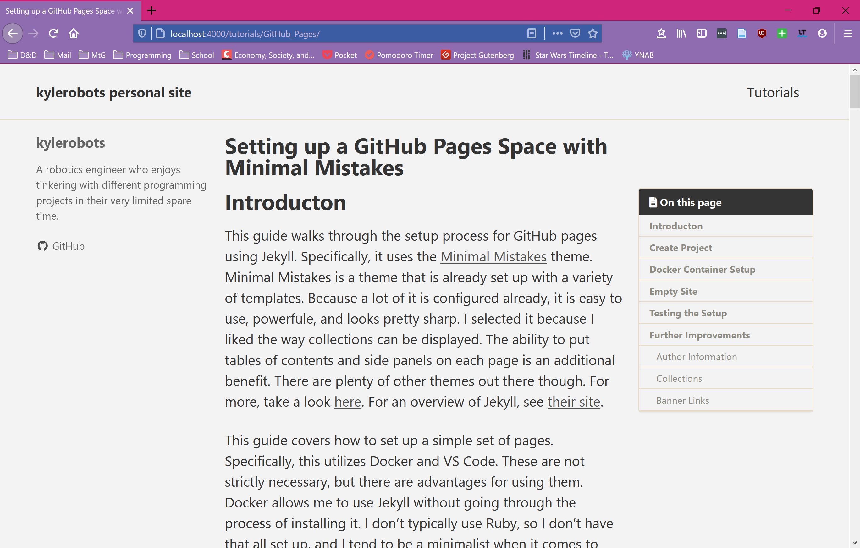 A GitHub page with author information
displayed on the left and a banner of links at the top of the page.